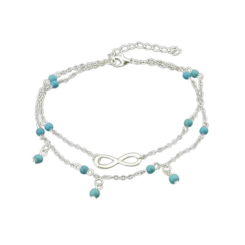 1 pc Double layer Chain Turquoise Infinity Anklet Barefoot Foot Beach Jewellery
